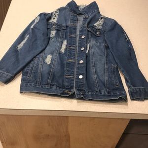 Distressed Dark Blue Denim Jean Jacket